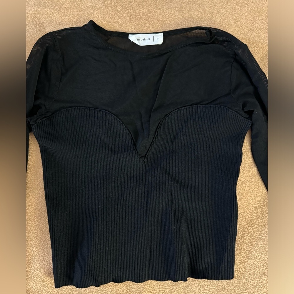 Palmer black mesh long sleeves crop top